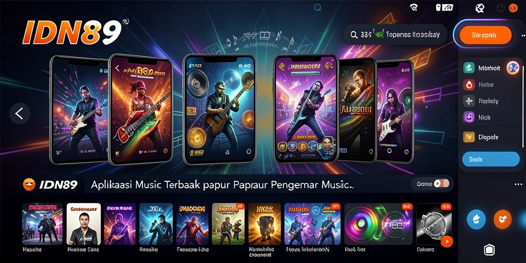 Tampilan utama IDN89 menampilkan berbagai pilihan lagu dan antarmuka yang menarik.